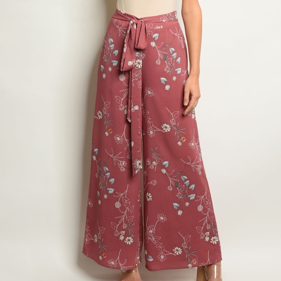 Pants - 🆕 Mauve Floral Wide Leg Pants